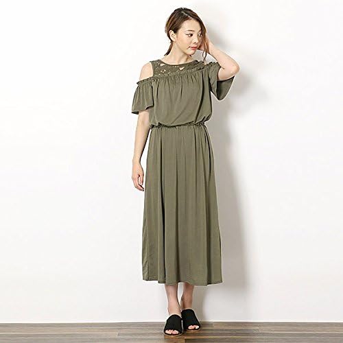 Amazon Co Jp イング Ingni デコルテレース肩あきワンピース カーキ M 服 ファッション小物