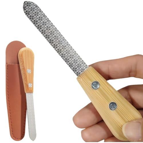 KINTEGOOD Steel Double Sided Nail File Bamboo Handle Anti Slip Grip Case