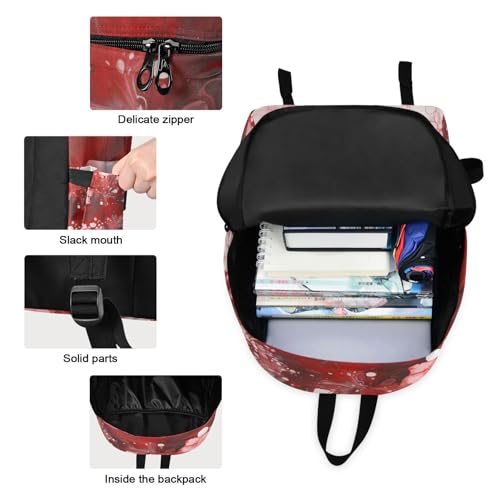 Red Fluid Print Backpack Set with Lunch Bag, Large Capacity Travel Backpacks and Lunch Box Insulated for Commute Hiking Picnic3