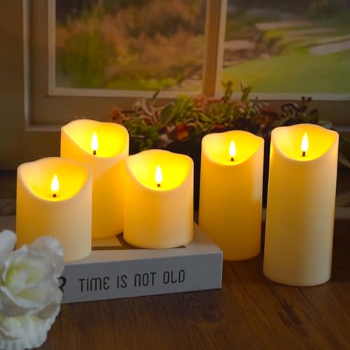 Image of Eebuss Flameless Candles with Remote Timer, Battery Operated Realistic Flickering LED Candles, 9 Packs Fake Candles for Home Decor (D3 x H 3 inch 4 inch 5 inch 6 inch 7 inch) (Ivory)