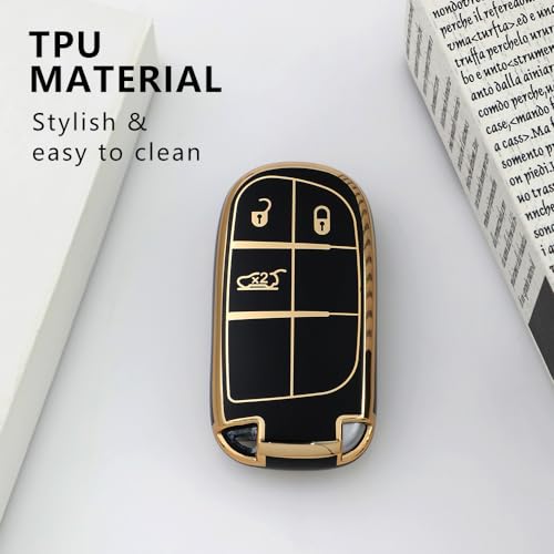 Image of Keyzone TPU Key Cover Combo Compatible for Jeep Compass, Trailhawk smart Key (Clear TPU + Gold TPU)