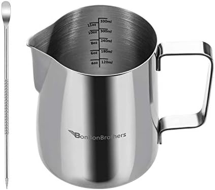 12 Oz Milk Frothing Pitcher, Bonbonbrothers Espresso Steaming Pitcher with Scales for Latte Art - Basic