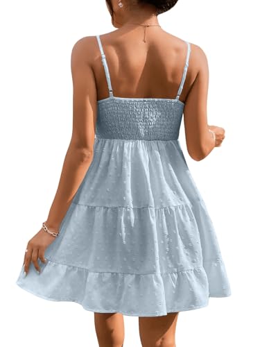 Image of Floerns Women's Swiss Dots Sleeveless Ruched Bust Ruffle Hem Cami Short Dress