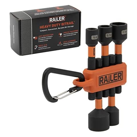 Railer Nut Driver Set - Premium 2-9/16 Inch 5-Piece Nutsetter Bit Set With A Storage Bit Holder & Carabiner Cover