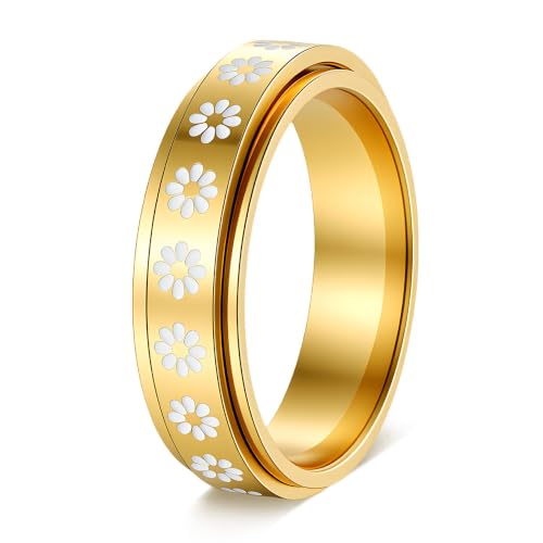 Womens Fidget Rings 6mm Anxiety Spinner Rings Women Stress Ring FL White 6
