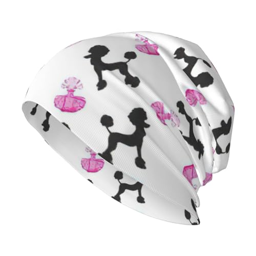EdsfFehs Gorro de punto con estampado de caniche y botella de...