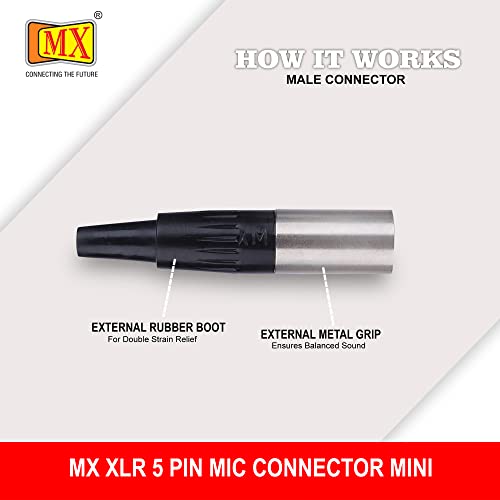 Image of MX 3 Pin XLR Microphone Connector pin Pure Copper Nickel Plated Pins1 for High Conductivity microphone (5 pin male Mini XLR connector, Pack of 1, Male Connector)