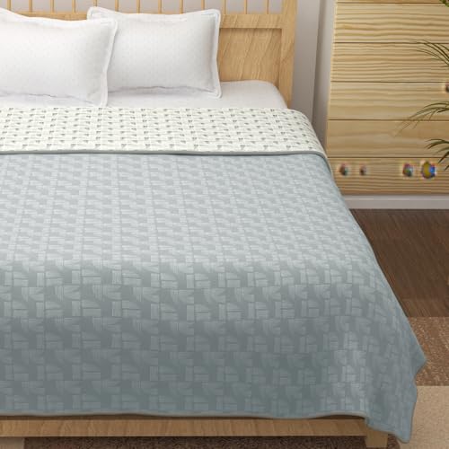 Image of Story@Home Dohar Double Bed Cotton 100% | 150GSM 225 x240 cm Quilt AC Blanket for Summer | AC Comforter Double Bed | Grey & White, Abstract Reversible Design Duvet | All-Season Blanket