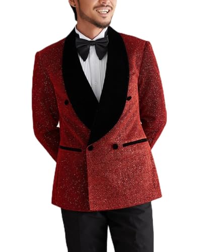 Men's Prom Suit 2 Pieces Tuxedo Shiny Blazer Velvet Shawl Lapel Jacket Pants Set for Homecoming,Wedding Party,Dinner