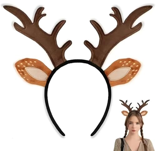 AYZDJ Deer Antlers and Ears Headband Cute Reindeer Costume Hair Accessory for Christmas Themed Parties