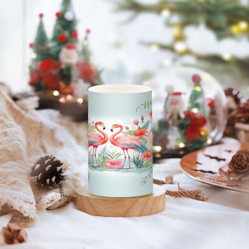 Image of Lights Flameless Candles Flamingo Tropical Flowers Pillar Candles Set of 2 Battery Operated Remote Control Warm Lights Home Decor