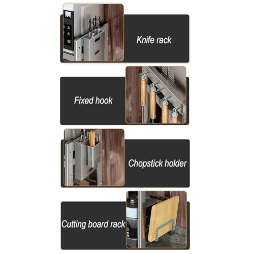 Support micro-ondes de comptoir 80 cm solution gain de place avec planche noire - 8
