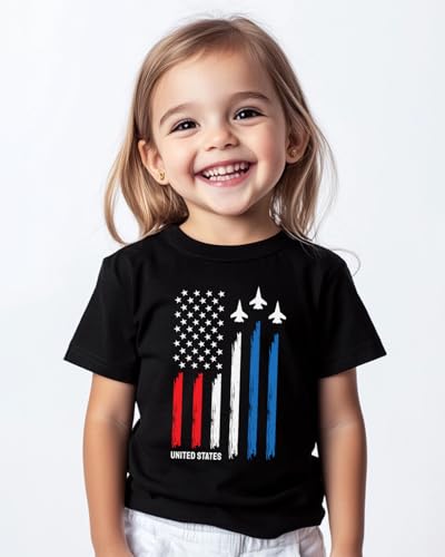 Boys 4th of July Shirt, Toddler Girls Kids USA Red White and Blue Shirts, American Flag Independence Day Patriotic Tee 2-8T4