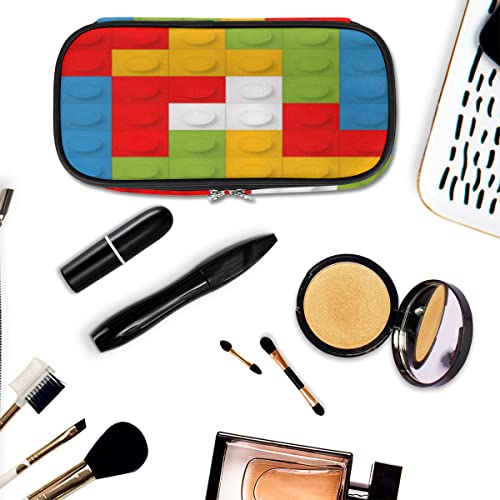 Image of Building Block Big Capacity Pencil Pen Case Colorful Large Pencil Pouch with Zipper Compartments Pencil Bag for Boys Girls Adults Student Office School Supplies