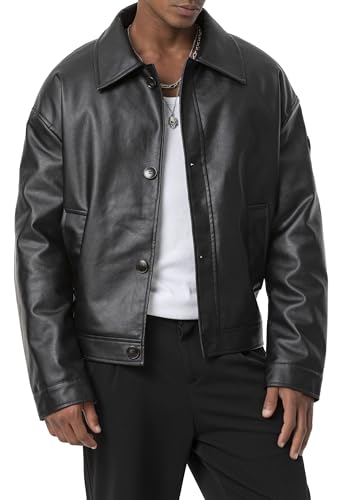 Redbridge Kunstlederjacke im Oversized-Look – Knopfverschluss...