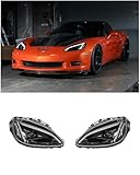 Extreme Online Store Replacement For 2005-2013 Chevrolet Corvette C6 Models | C8 Style Replacement Amber Sequential Turn Signals Clear Lens LED Projector Headlights Pair LIGHT-1100-LED