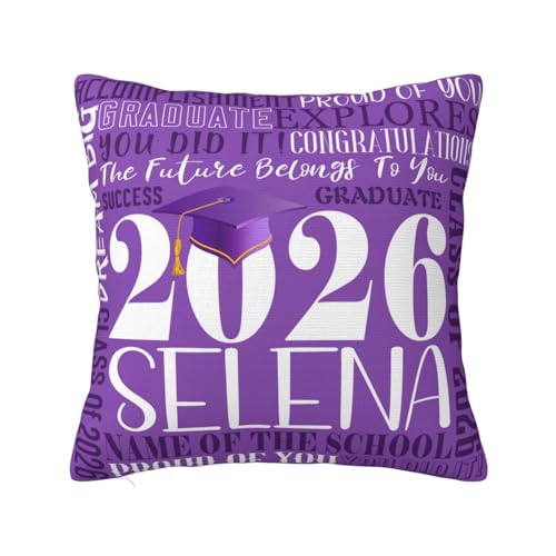 YMDLQDP Custom Graduation Pillowcase with Name & Name of School Customized Pillow Cover with Class of 2025 Gifts for Daughter Son High School Students & College Students(Purple)