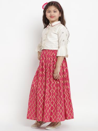 Image of Bitiya by Bhama Girls Off White & Pink Ready to Wear Silk Lehenga & Choli