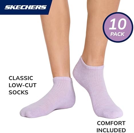 Skechers Women's 10-pack Half Terry Classic Low Cut Socks, Comfort-fit & Cushioned Footbed