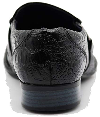 Enzo Romeo Santcro Men's Dress Crocodile Print Loafers Elastic Slip on with Buckle Fashion Shoes Runs Half Size Big4