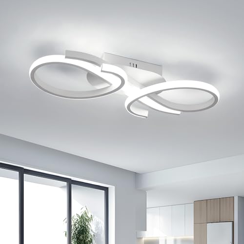 Comely LED-taklampa 36 W, 4 000 lm, 6 500 K, modern taklampa med kreativ böjd design, två LED-remsor, för sovrum, vardagsrum, kök, korridor, 42 cm, vit