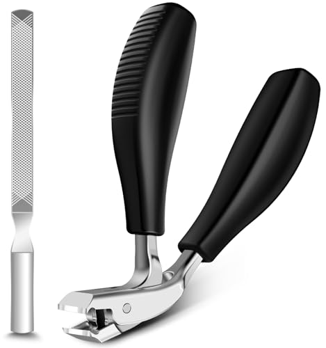 Coupe-ongles d'orteils pour personnes âgées - Coupe ongles épais à tête droite et inclinée - Grand coupe-ongles pour homme - Coupe-ongles pointu et robuste avec attrape-ongles en ABS - Long manche