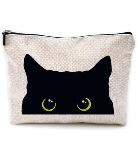 NEGIGA Black Cat Makeup Bag - Kitty Cosmetic Bags for Women, Cat Lovers Gifts, Cat Mom Gifts, Small Makeup Bag for Purse