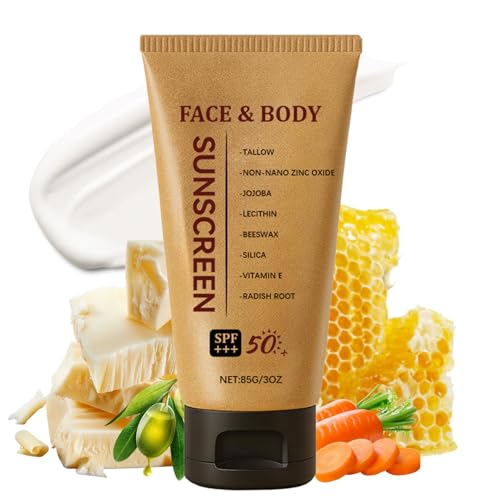 Beef Tallow Sunscreen Spf 50 - Tallow Sun Cream for Face & Body - Tallow & Zinc Oxide Lightweight Moisturiser - Beef Tallow Sun Shield Cream for Women, Men Outdoor Daily Defence 85g