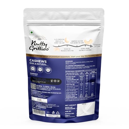 Image of Nutty Gritties Premium Jumbo Size Cashews 200g, Rich in Protein|W240|Zero Breakage|Resealable Pouch