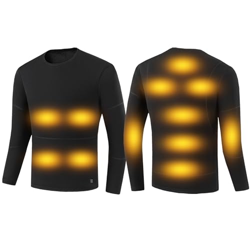 Gueploer Camiseta Térmica Calefactable para Hombres, Capa Base Eléctrica con 12 Zonas De Calor Y 3 Niveles De Calefacción para Caza Y Esquí,Negro,L