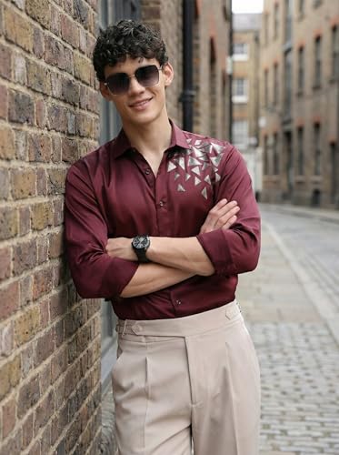 Image of IndoPrimo Men's Stylish Satin Shirt for Party, Formal, Daily and Casual Wear Full Sleeve Shirt for Mens - Trio