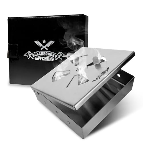 Blackforest Butchery - BBQ Räucherbox – Smokerbox aus Edelstahl – Smokergrill-Flair bei jedem Grillmodell - Maße: L 14,5cm x B 13cm x H 4,5cm