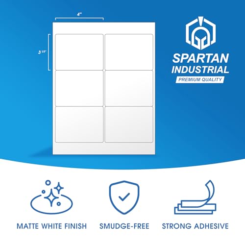 4" X 3.33" Matte White Printable Shipping Labels (250 Sheets, 1500 Stickers) Address and Mailing Labels for Laser & Inkjet Printers - Spartan Industrial Template R015 by Spartan Industrial - Image 2