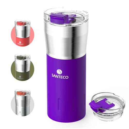 SANTECO Thermo Mug - Tazza da caffè in acciaio inox 350/500 ml, design a bocca larga, per bere facilmente, a prova di perdite, ideale per viaggi, ufficio, sport, senza BPA