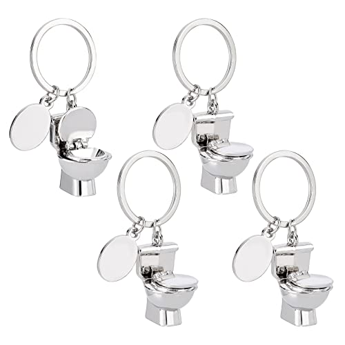 PH PandaHall 4pcs Toilet Novelty Keychain, Mini Key Charms Funny Key Ring Metal Toilet Seat Model Keychain Handbag Purse Pendant for Home Car Key Organization Bag Decor Gift Prize, Platinum