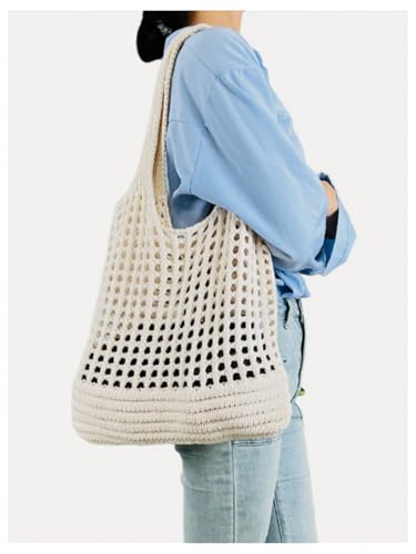 Bolso Tote tejido para mujer color beige miniatura 4