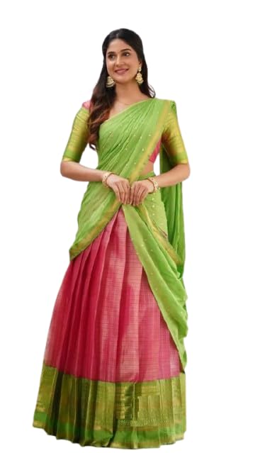 Unstitched Multicolor Traditional Lehenga Set with Blouse & Dupatta | Silk Blend for Women South Indian Half Saree Set-image-14