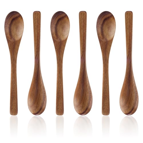Gosknor 6pcs Petites Cuillères en Bois, 16cm Set de Cuillères à Thé pour Miel Sucre Café thé Desserts Polyvalent Accessoire Cuisine Ustensiles pour Mélanger Cuisiner Usage Quotidien