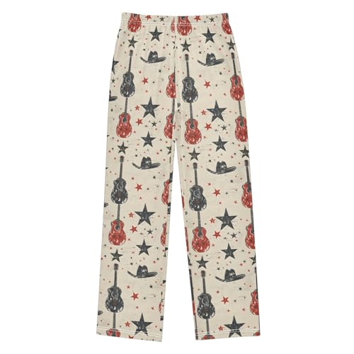 Vintage Stars and Guitars Pajamas Bottoms with Pockets Comfy Pjs Sleepwear Elastic Waistband Pajamas Pants Lounge Pants for 6-14 Years