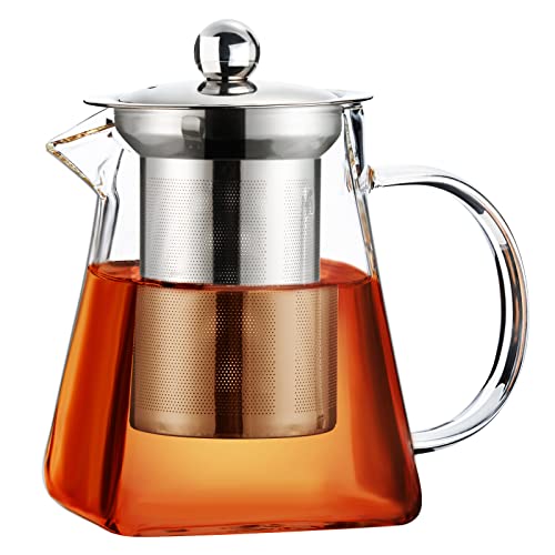 Paracity Glass Teapot Stovetop 18.6 Oz With, Borosilicate Clear Tea Kettle With Removable 18/8 Stainless Steel Infuser, Teapot Blooming And Loose Leaf Tea Maker Tea Brewer For Camping, Travel #TOP8