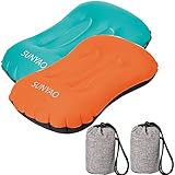 SUNYAO 2 Pack Set Ultralight Inflatable Camping Pillows with Compact Pouch Sack Ergonomic Pillow for Neck & Lumbar Support While Camping, Backpacking,Hiking