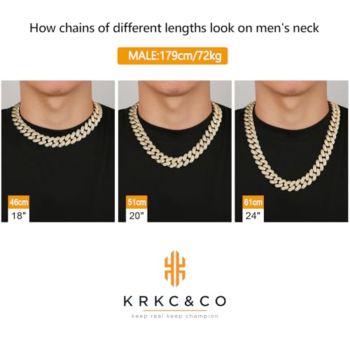 KRKC&CO Gold Necklace, Luxury Birthday Gift for Him, Men's Iced Out Cuban Link Chain 12/18mm Prong-setting 3-Row 5A CZ Stones, Hip Hop Rapper Thick Heavy Durable Anti-Tarnish4