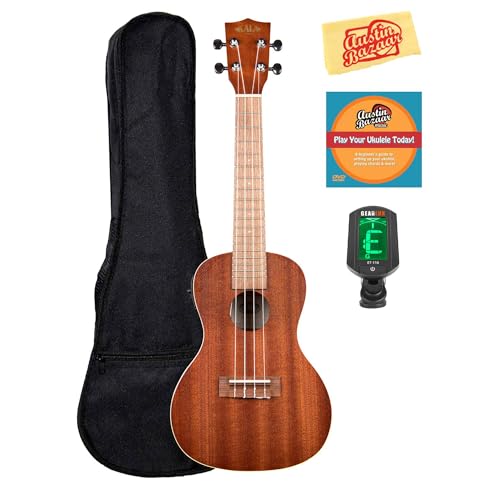 Kala KA-CE Mahogany Concert Acoustic-Electric Ukulele Bundle with Gig Bag, Clip-On Tuner, Austin Bazaar Instructional DVD, and Polishing Cloth