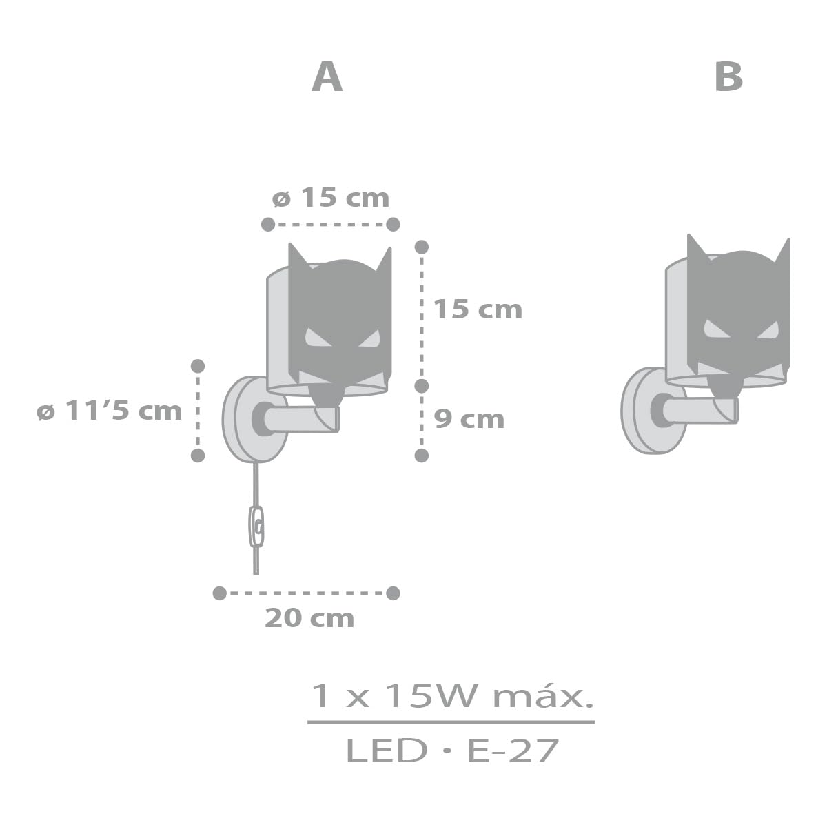 Dalber Lámpara Aplique Pared Infantil Dark Hero | Lámpara aplique de pared con instalación directa a la corriente o mediante cable con interruptor incluido.