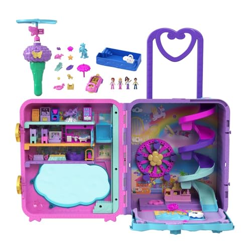 Polly Pocket Maleta Vacaciones sobre Ruedas Cofre con muñecas y Accesorios, Juguete +4 años (Mattel HKV43)