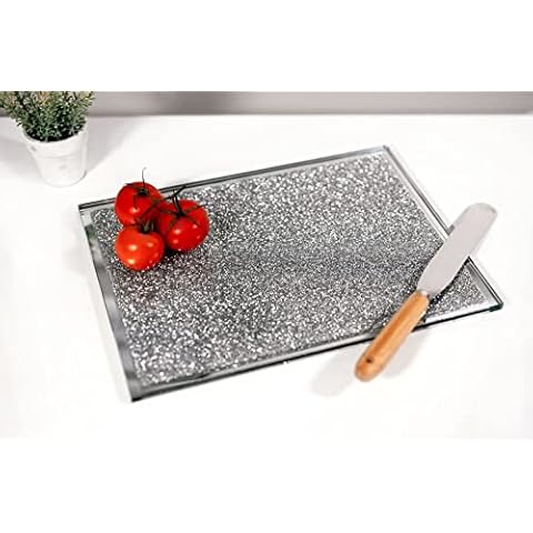Marco Paul Crushed Crystal Chopping Board Sparkling Diamante Kitchen Equipment Chop Board Serving Platter Display Dish Countertop Protector Platter Cover