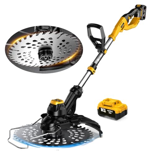 Naturalpowev Weed Wacker - Cortadora de malezas eléctrica inalámbrica Recargable con 2 Tipos de Cuchillas, Mango Ajustable (110-140 cm), cortabordes liviano para el Cuidado del jardín,1battery