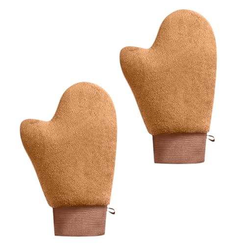 2 Stück Selbstbräunungshandschuh-Applikator mit rutschfestem Handgelenk, Samt, doppelseitig, rutschfest, waschbar und wiederverwendbar, Sonnencreme-Applikator für Zuhause (Braun)