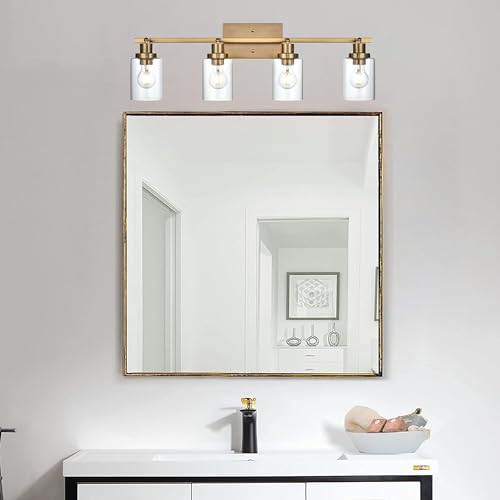 MELUCEE 4 Light Track Lighting Kit Brass Bathroom Vanity Light Fixtures with Adjustable Track Head Ceiling Spotlight Fixture for Hallway Porch Foyer Storage, Clear Glass Shade - Thumbnail 6