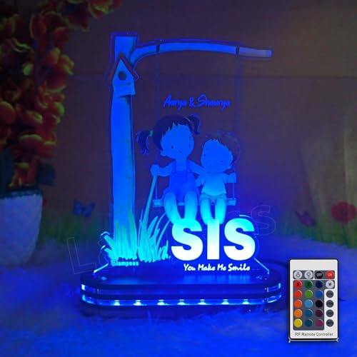 Image of lampees Personalized 3D LED lamp Rakhi Brother Sister name - Multi Color (SIS)